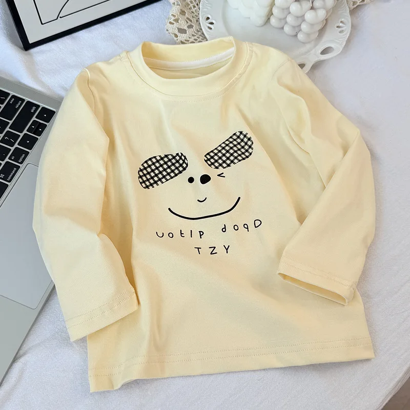 Spring Children  Boys Girls Long Sleeve  Cotton T-shirt Kids Pullover Tops Round Collar Kids Clothing Tees