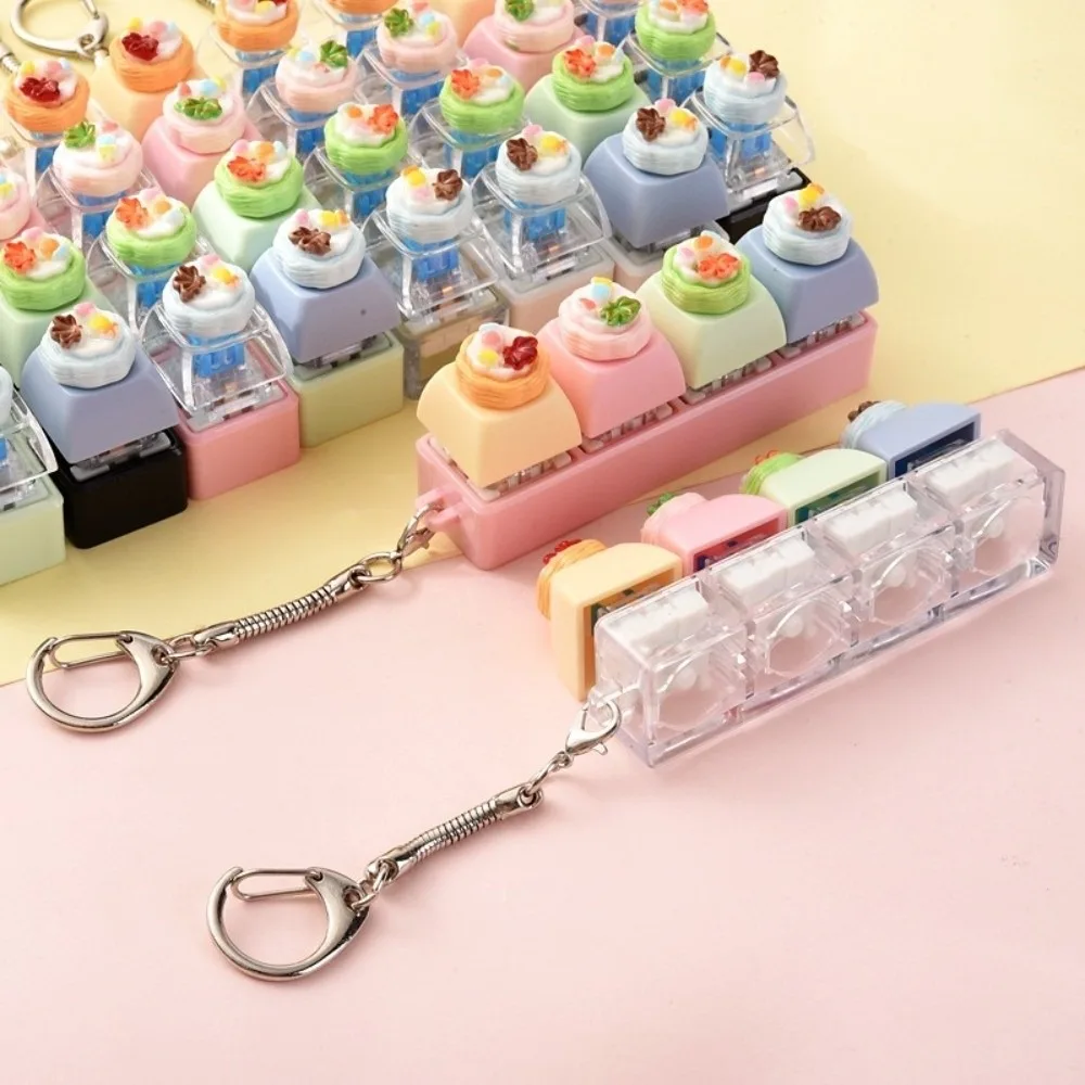 Mechanical Click Keycap Fidget Keychain Egg Tart Pass The Time Button Keycap Keychain Mini Cute Finger Press Keycap Keychain