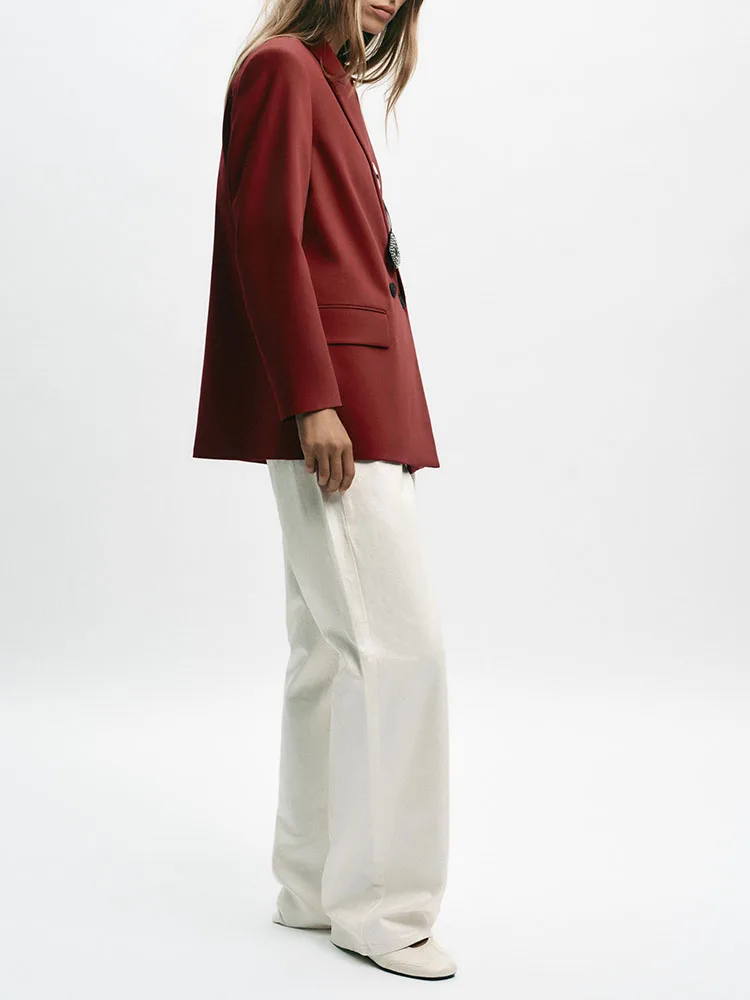 Herfst 2025, hoogwaardig los lang Sve-pak met dubbele rij knopen, Jaet Faionable bovenkleding, comfortabele pasvorm, Chinese sle-top