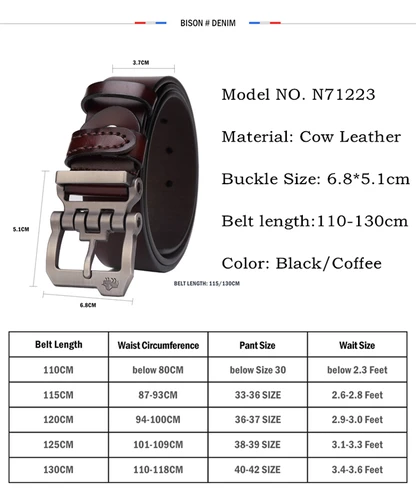 Imagen 2 del producto BISON DENIM cinturón de cuero genuino para hombres regalo diseñador Jeans cinturones de alta calidad piel de vaca hebilla de personalidad Vintage N71223