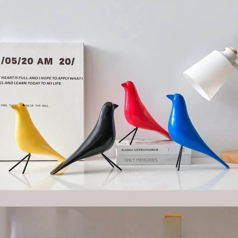 Nordic Wooden Bird Figurine Hand Painted Realistic Bird Decor for Living Room Home Showcase Countertop Unique Handmade Ornament