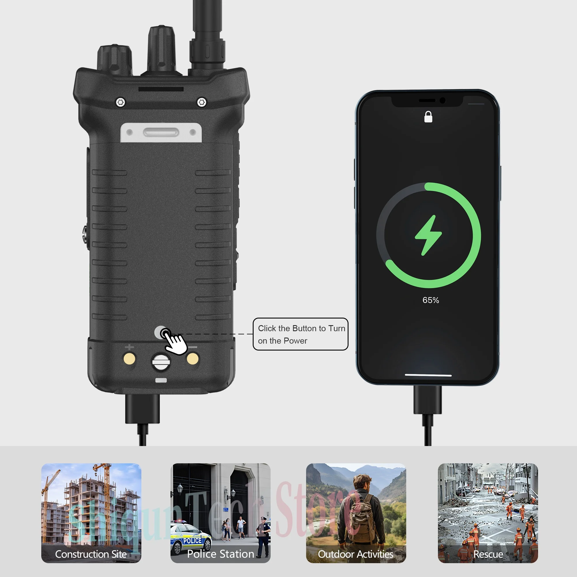 SQ-8500 20W Walkie Talkie ad alta potenza AI Riduzione del rumore Ricarica inversa Forte torcia elettrica Luci stroboscopiche VHF UHF Radio dual band