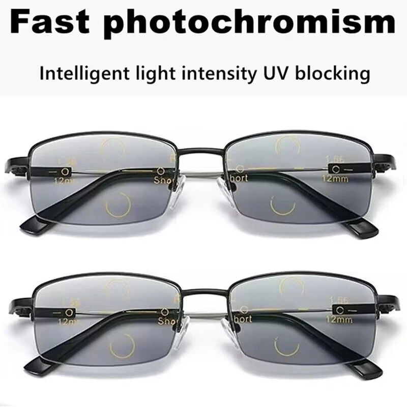 2PC Buy 1 Get 1 Free, Photochromic Progressive Multifocal Reading Glasses,  Pure Titanium Anti-blue Light Presbyopia Glasses