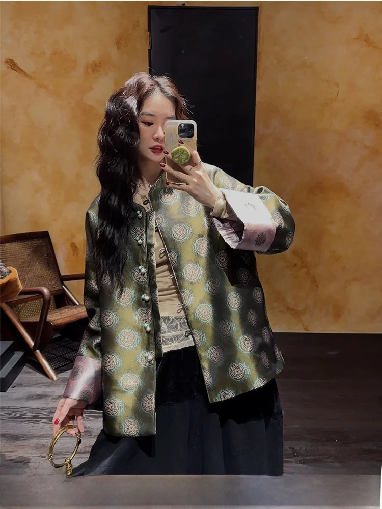 

Sanji Bla Flower 2024 Новая женская хлопковая куртка в стиле «Old Money» свободного кроя с длинными рукавами, круглым вырезом и застежкой на одну пуговицу