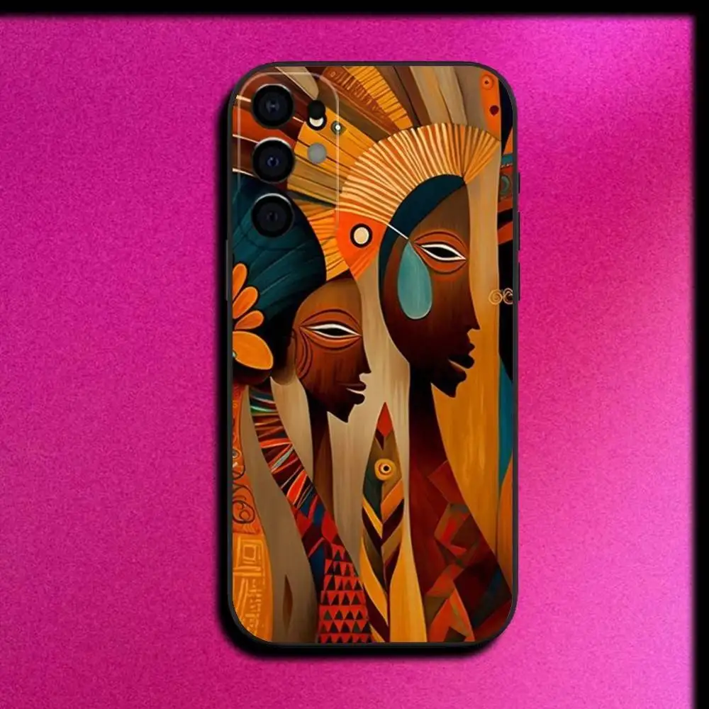 Afrikanische Kunst Handyhülle für Samsung S25, S24, S21, S22, S23, S30, Ultra, S20, Plus, Fe, Lite, 5G, schwarze Abdeckung