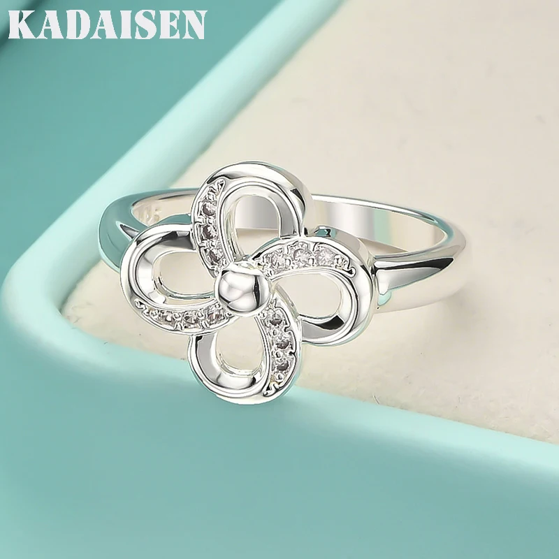 

925 Sterling Silver Four-Leaf Flower 7-10# Ring For Women Wedding Engagement Party Fashion Charm Jewelry