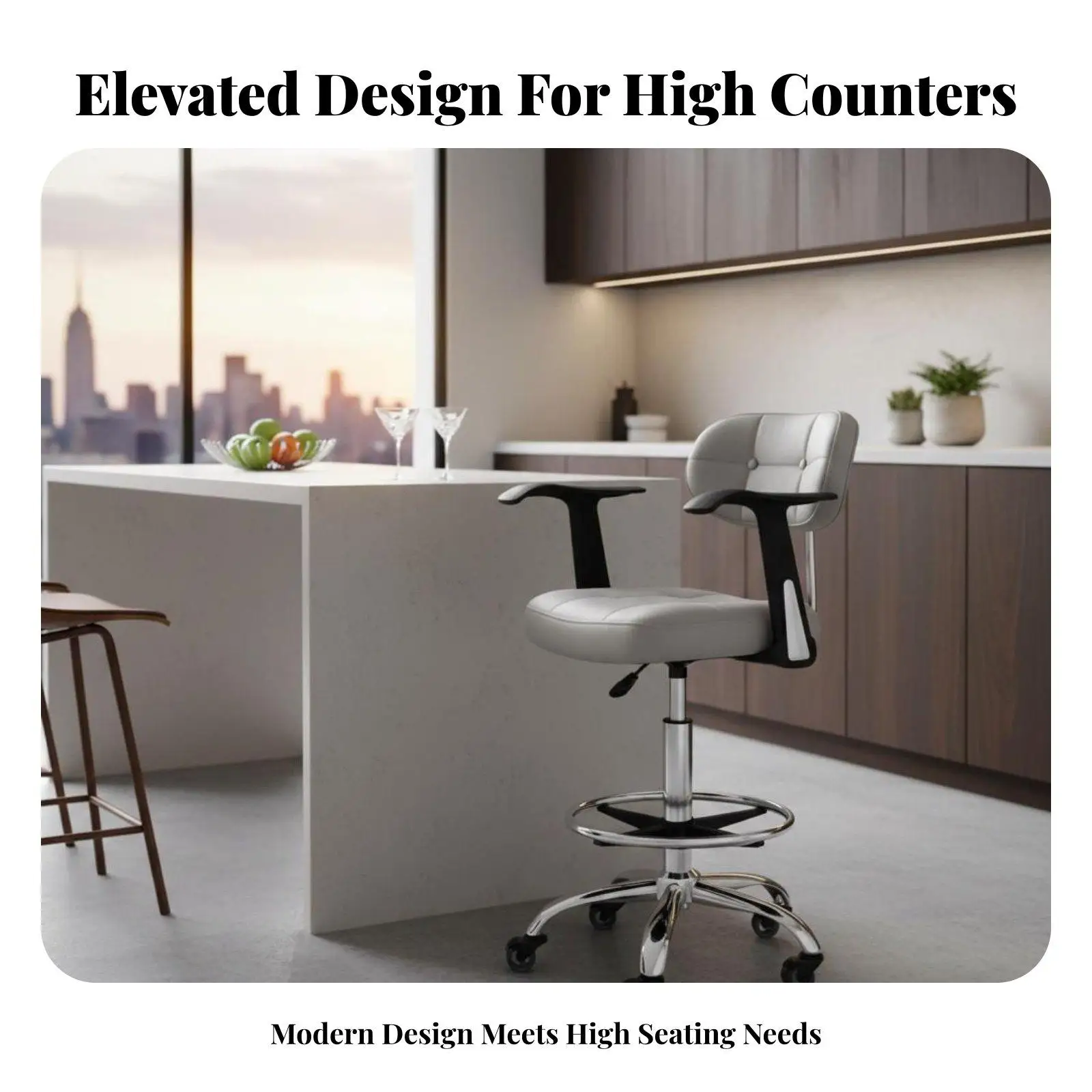 Ergonomic Drafting Stool Chair 360 Degree Swivel Seat Air Lift Adjustment Metal Base with Wheels for Office Workstation