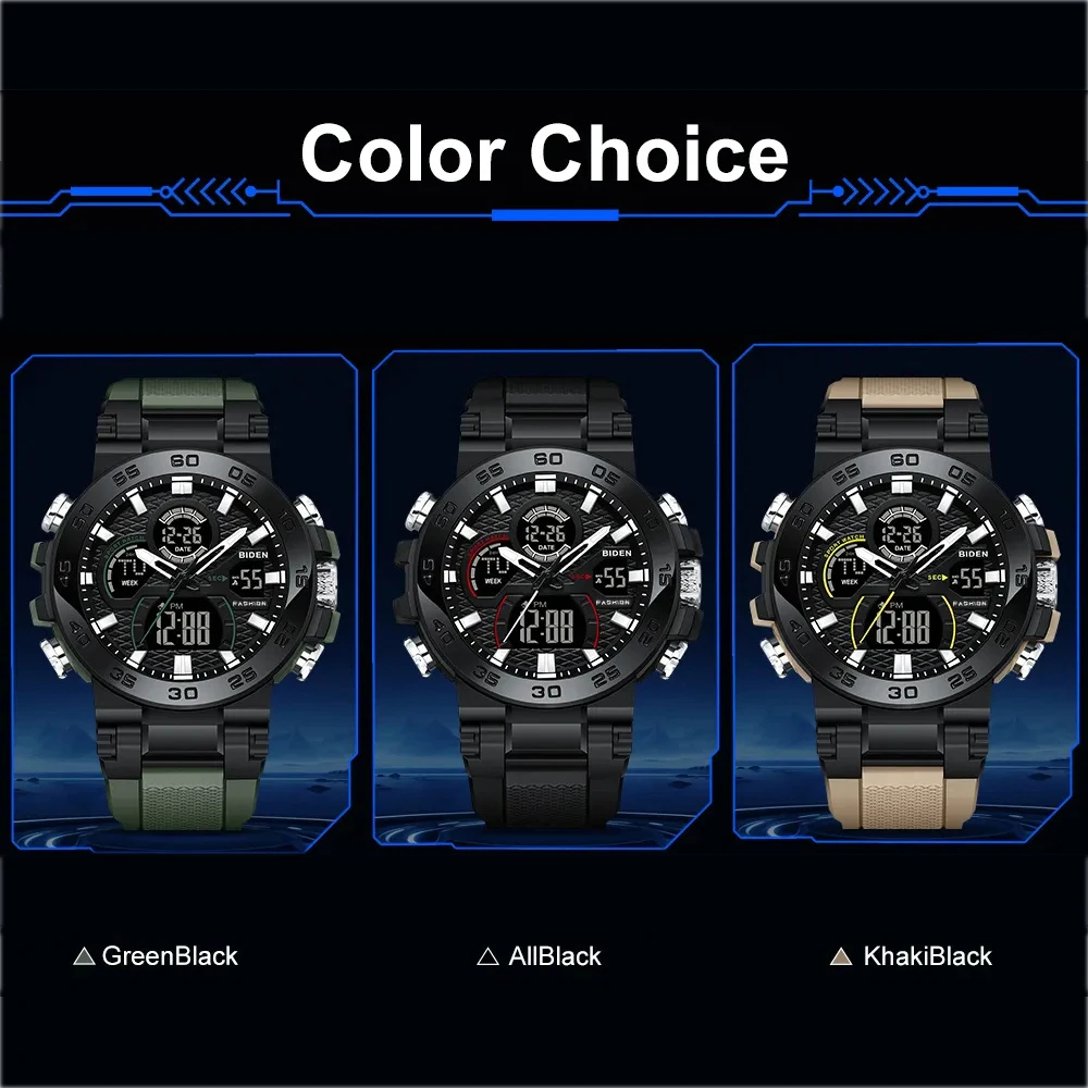 بيدن العلامة التجارية المزدوجة العرض ساعة رقمية مقاوم للماء المنبه ساعة مضيئة ساعة كوارتز رياضية للرجال Relogios Masculino