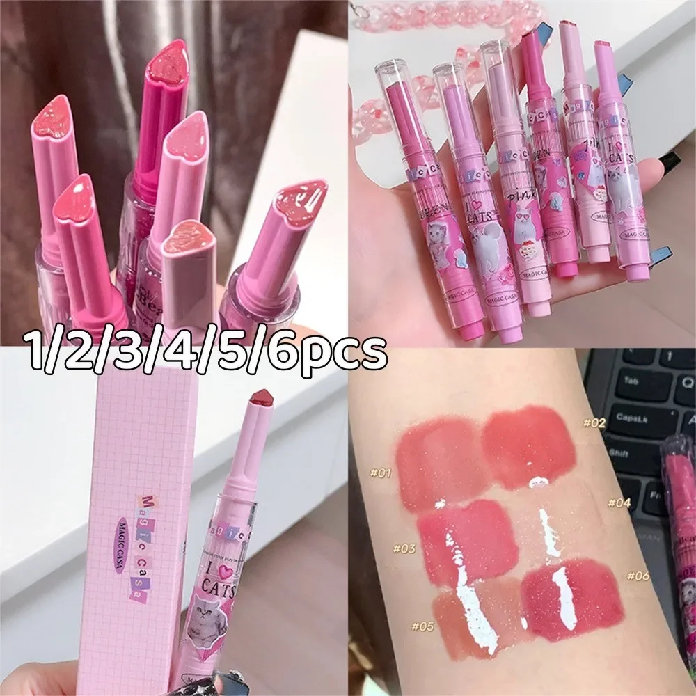 Heallor 1/2/3/4/5/6pcs Mirror Water Light Lipstick Heart-shaped Lip Gloss Long Lasting Moisturising Lip Glaze Cosmetic Lipstick