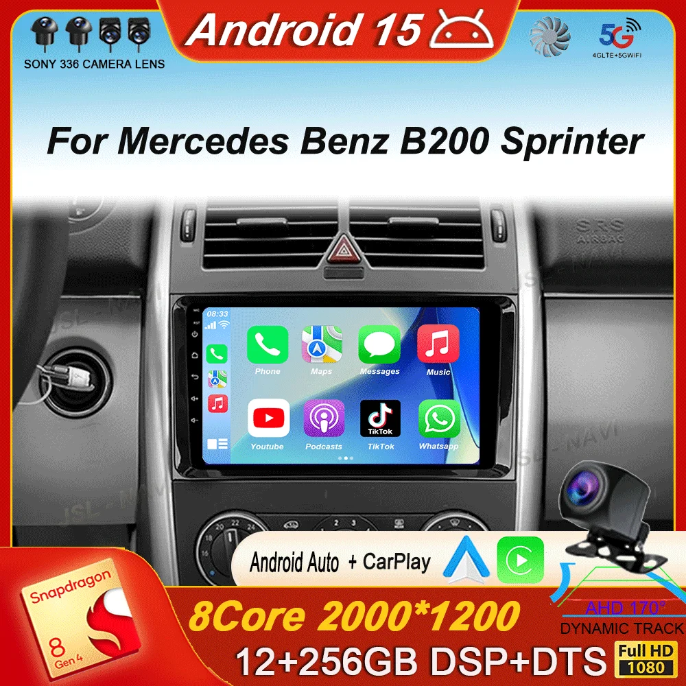 Android 15 Video Player 9'' For Mercedes Benz B200 Sprinter W906 W639 AB Class W169 W245 Viano Vito Car Radio Multimedia GPS DVD