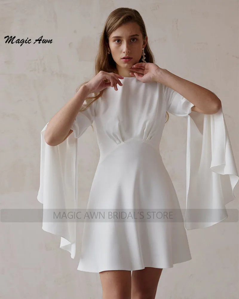 Magic Awn semplici abiti Da Sposa corti 2024 maniche lunghe Hollow Back Mini Boho abiti Da Sposa a-line per le donne Abito Da Sposa