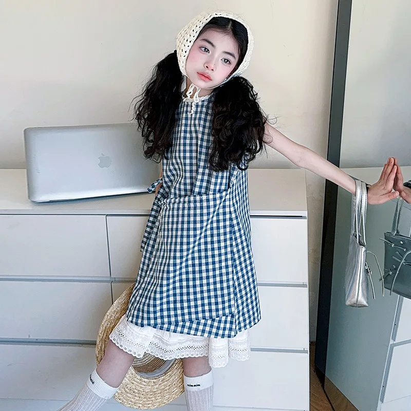 Girls' Summer 2026 New Fashionable Girls' Korean Style Children's Casual Checkered Tank Top Skirt Children's Skirt