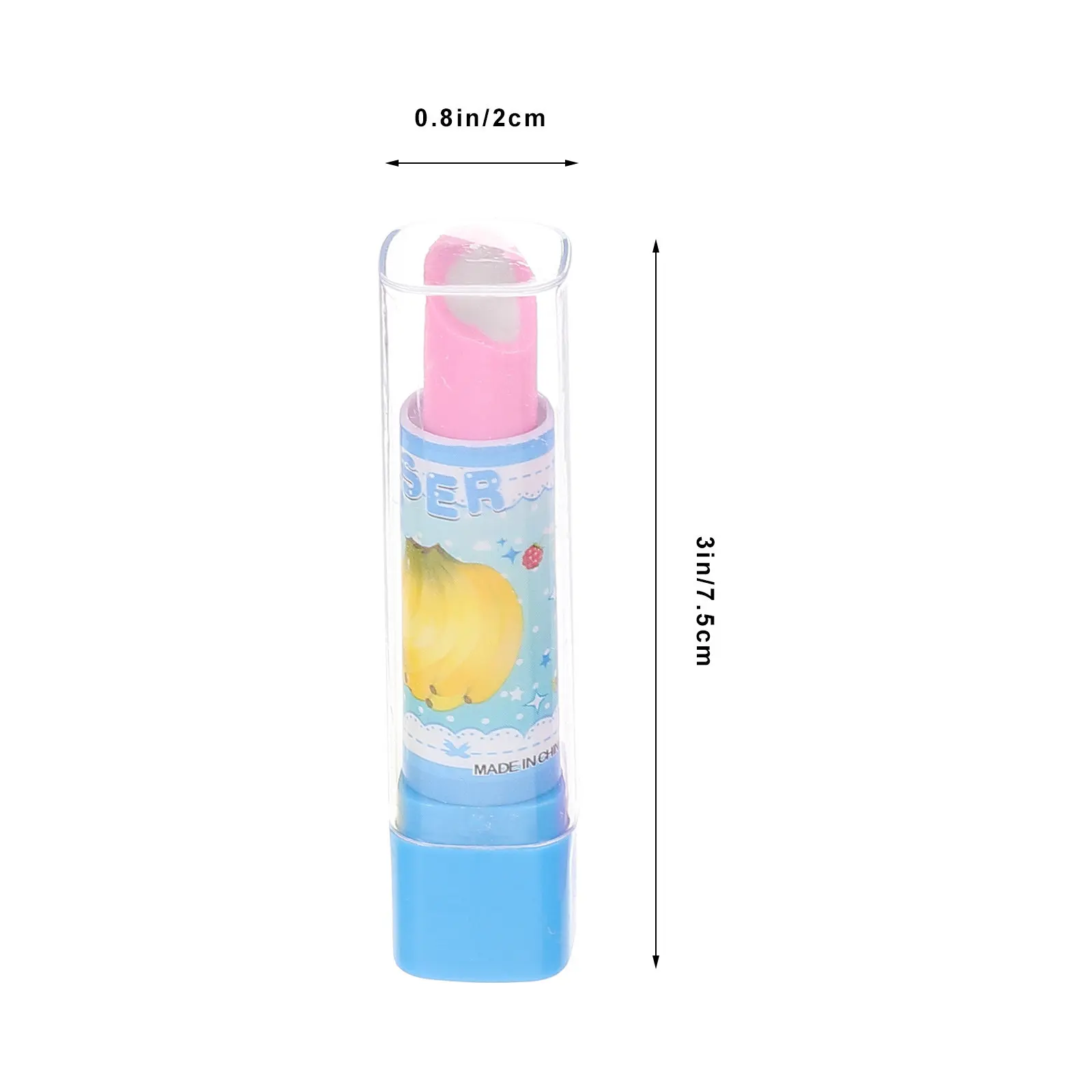 8Pcs Lipstick Shape Eraser Creative Cartoon Stationery Fun Learning Tool for Students Random Color Fruit Pattern Novelty