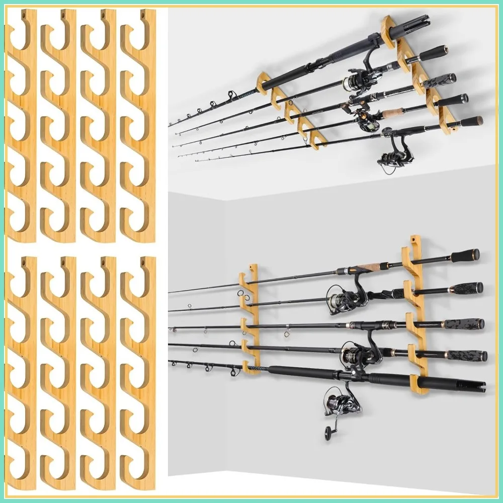

Horizontal Fishing Rod Holder for Garage, Wall or Ceiling Mounted Rack, Solid Wood Holds up to 20 Rods or Combos