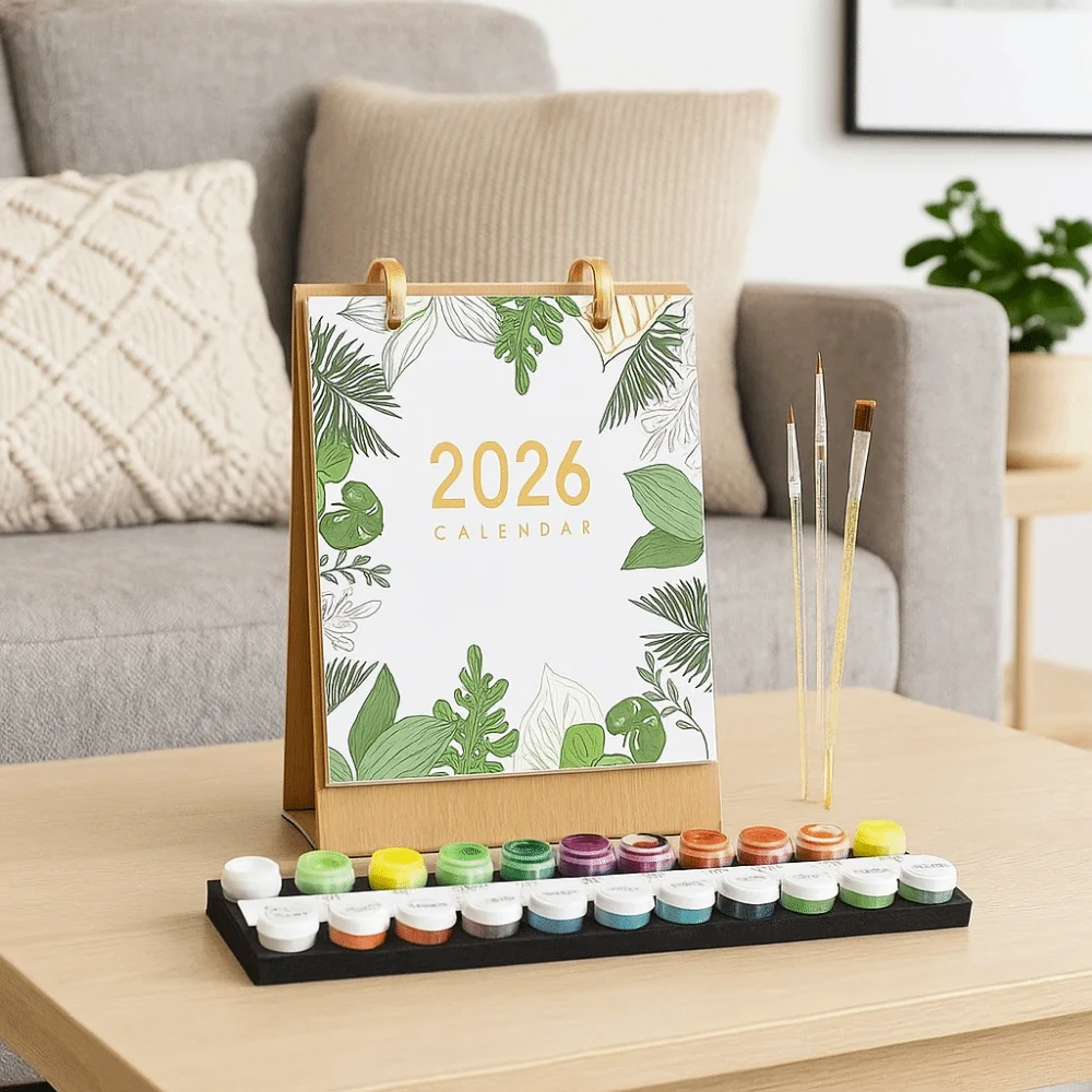 Exquisite 2026 Edition Desk Calendar 12 Month Handmade Standing Flip Calendar Paint By Numbers Commemorative Table Planner Gift