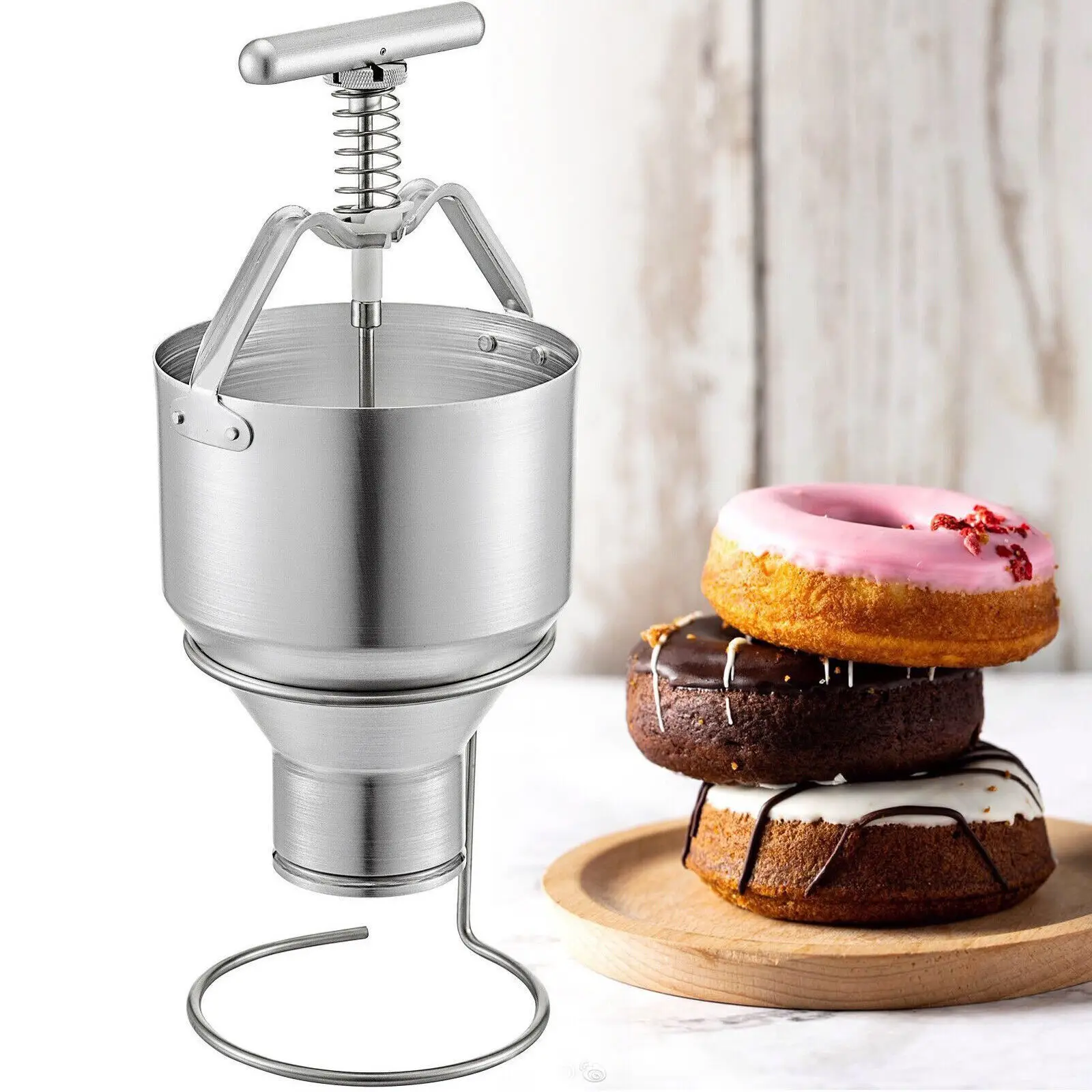 

5L Mini Professional Manual Donut Depositor Kitchen Donut Dispenser Hopper 50-90mm With Stand Aluminum DIY Tool