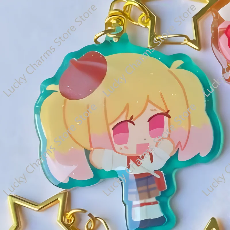 Multi Design Q Version Cartoon Girl Acrylic Keychain Set, Glitter Border Anime Figure Charms With Star Metal Hook, Assorted Styl