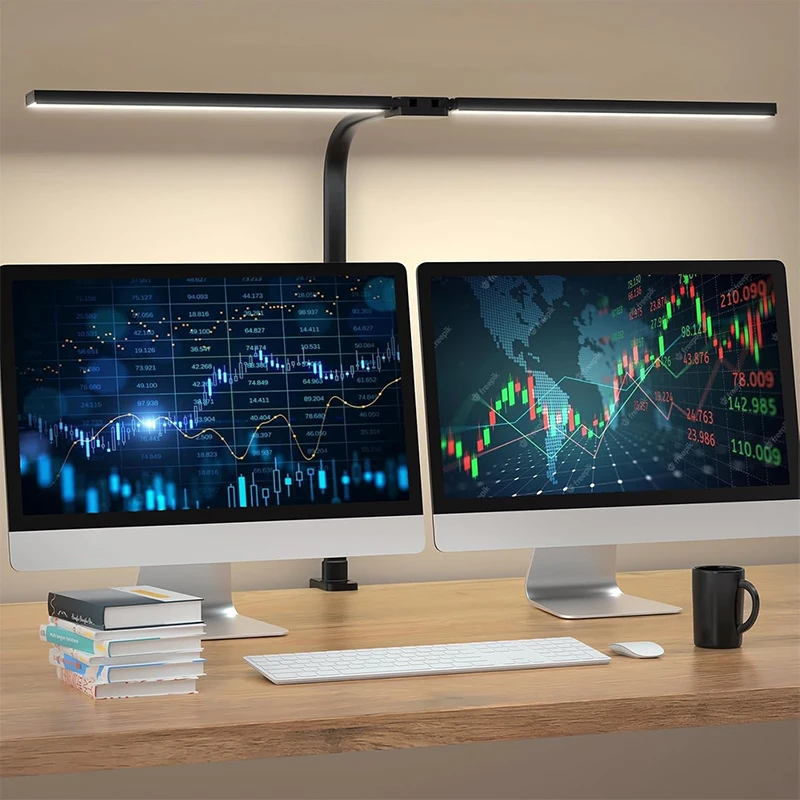 Powerful LED Desk Lamp, Double Head Lamps with Clip, Illuminated Architect Light with 3 Color Temperatures&Brightness