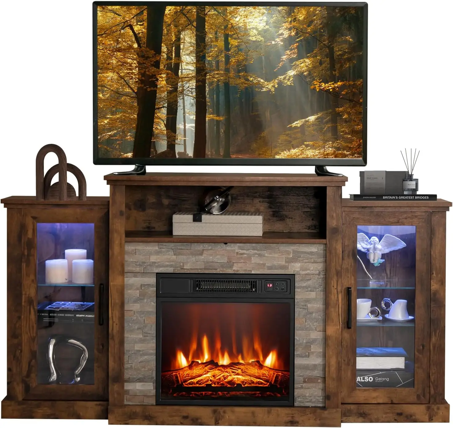 

COSTWAY Electric Fireplace TV Stand for TVs Up to 65 Inches, 18-inch Fireplace Insert with APP Control, Remote Control, 16 Color