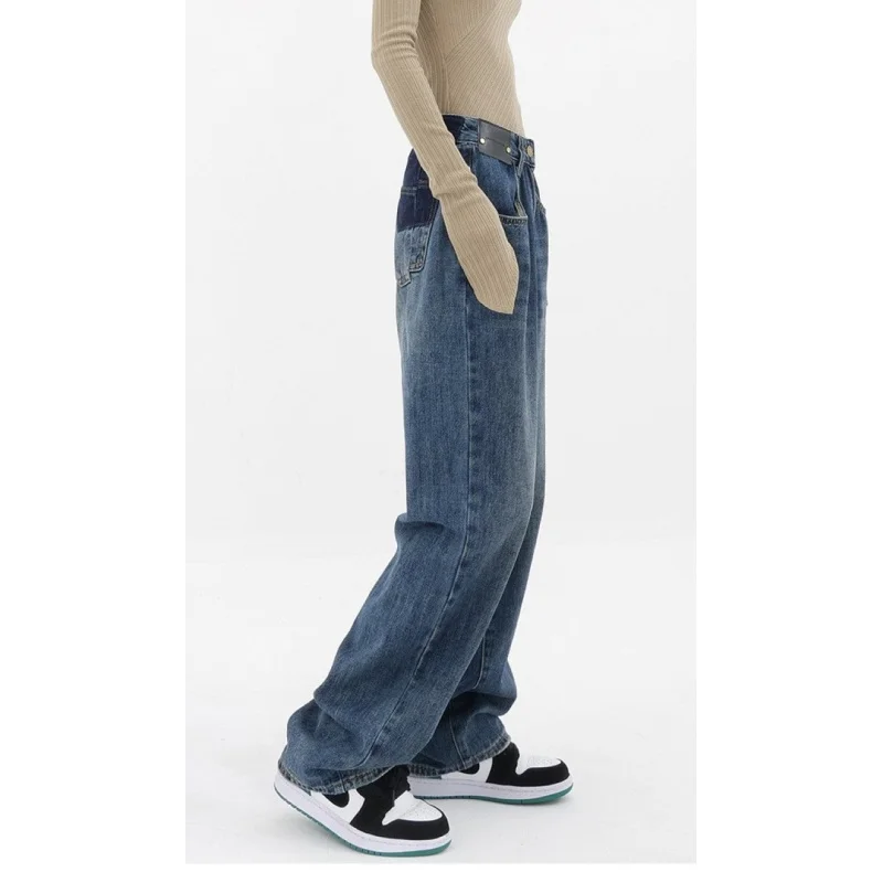 

American Style Women's Jeans New High Waist Loose Slimming Straight Pants Retro Fashion Casual Versatile Floor-Length Pants