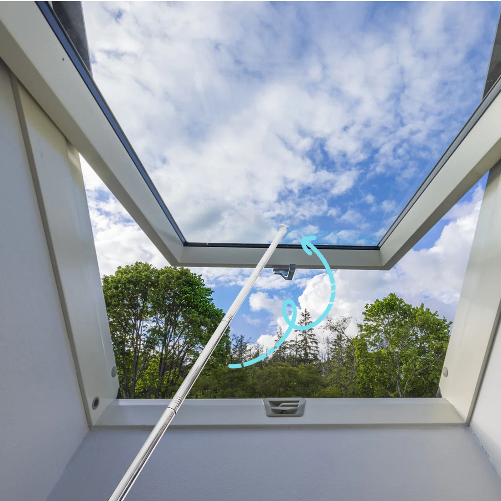 2M dakraampaal met haak Verstelbare roestvrijstalen gordijntrekstok voor hoge ramen Telescopische raamschaduwstang Luifel