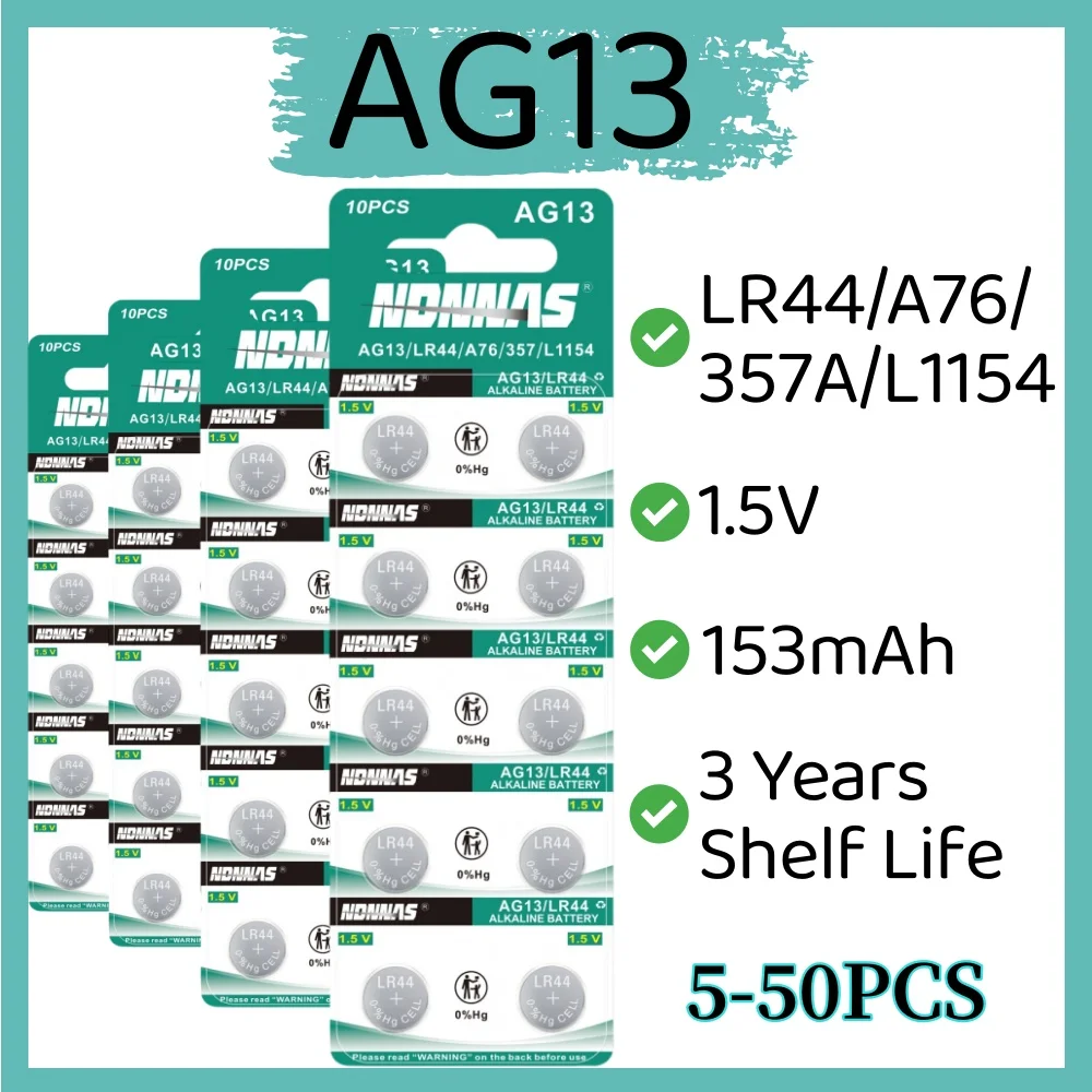 2-50PCS AG13 LR44 L1154F SR44 A76 1.5V High Capacity Alkaline Button Cell Battery,Premium Long Lasting For Calculator,Toy,Remote
