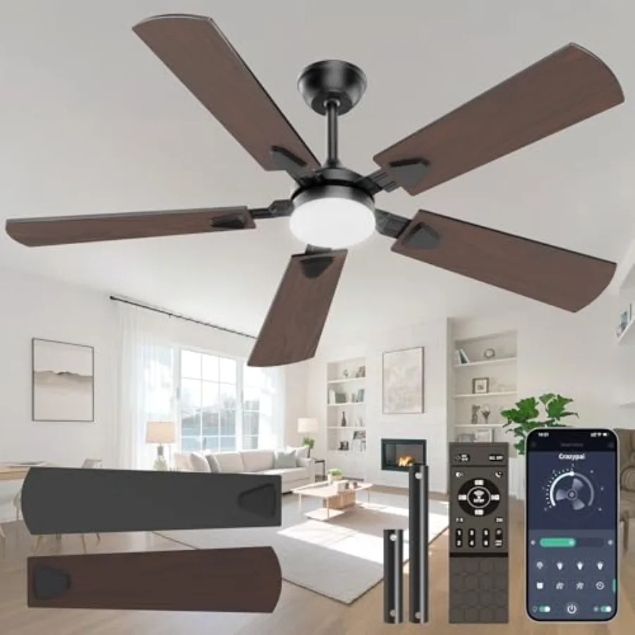 

Ceiling fan for bedroom and living room: 52-inch modern ceiling fan with light, DC reversible motor, noiseless operation, 3CCT