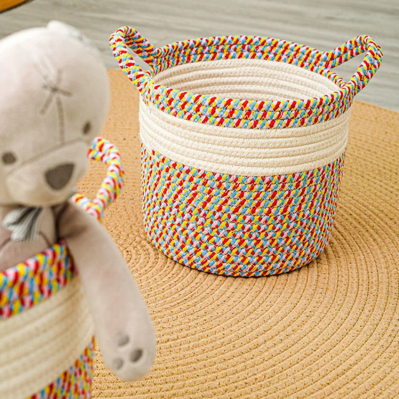 Powerful Laundry Basket Hand Woven Cotton Rope Dirty Clothes Bohemian Style Home Goods Children\'s Toys Woven Baskets Baskette
