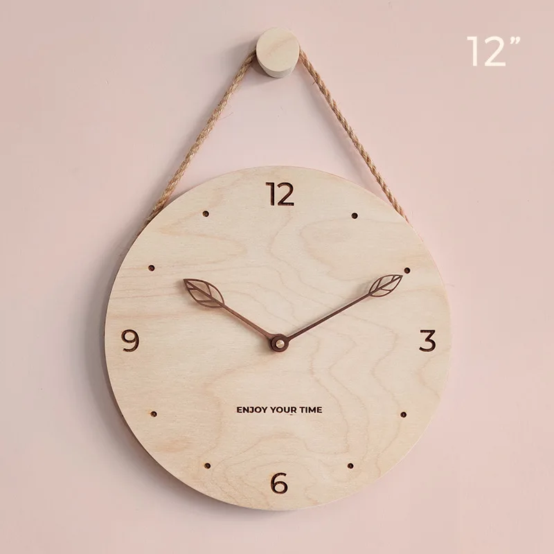 

Wooden wall clock with hanging rope Nordic minimalist creative clocks Home living room clock decoration Wall Clock