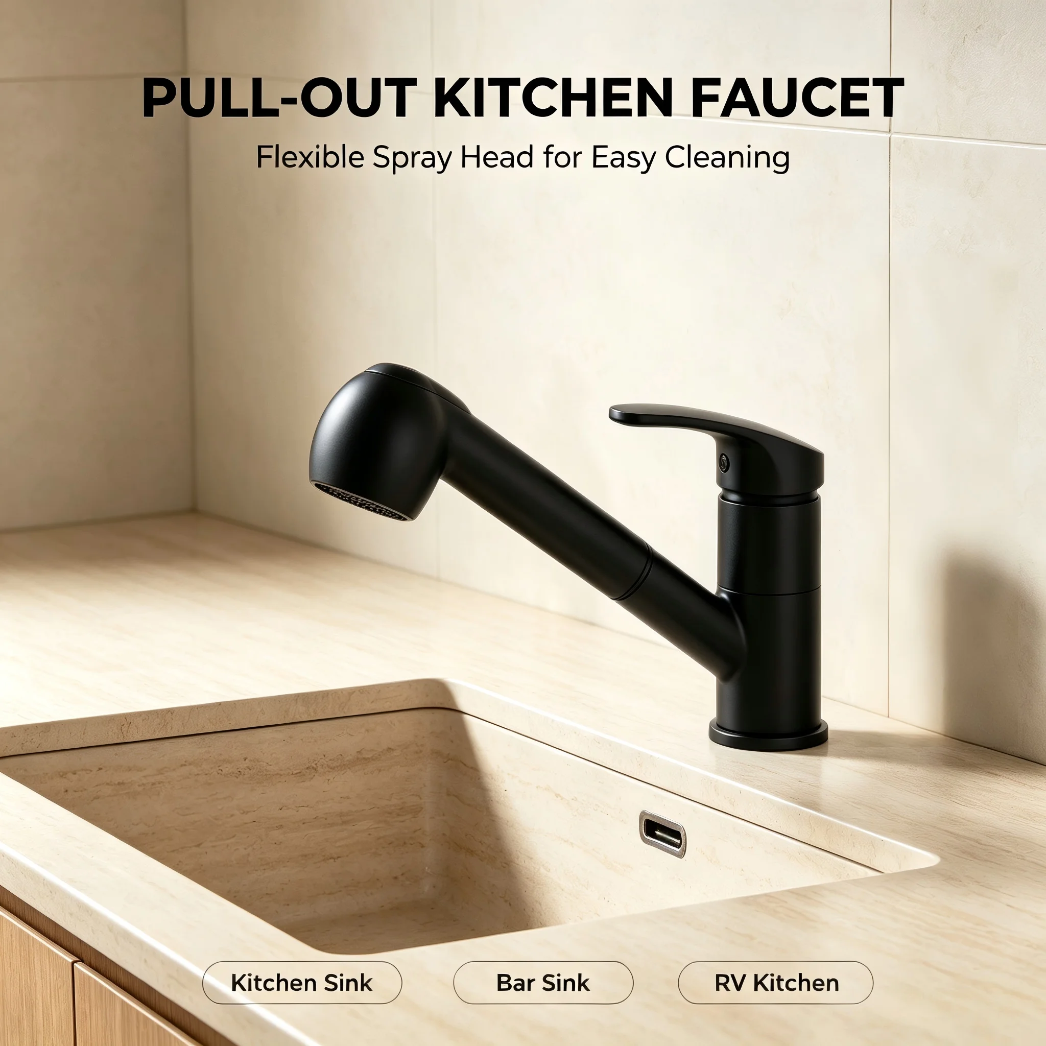 Retractable Pull-Out Kitchen Faucet with Sprayer Head - Dual Hot/Cold Water Extendable Sink Tap for Dishwashing and Food Prep