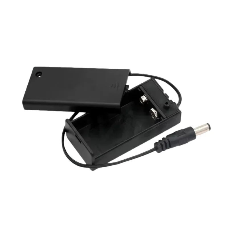 1pcs 9 volt Box Pack Power Toggle Black 9V Battery Holder I/T Type Battery Clips Connector Buckle with ON/OFF Switch,DC5.5 Plug