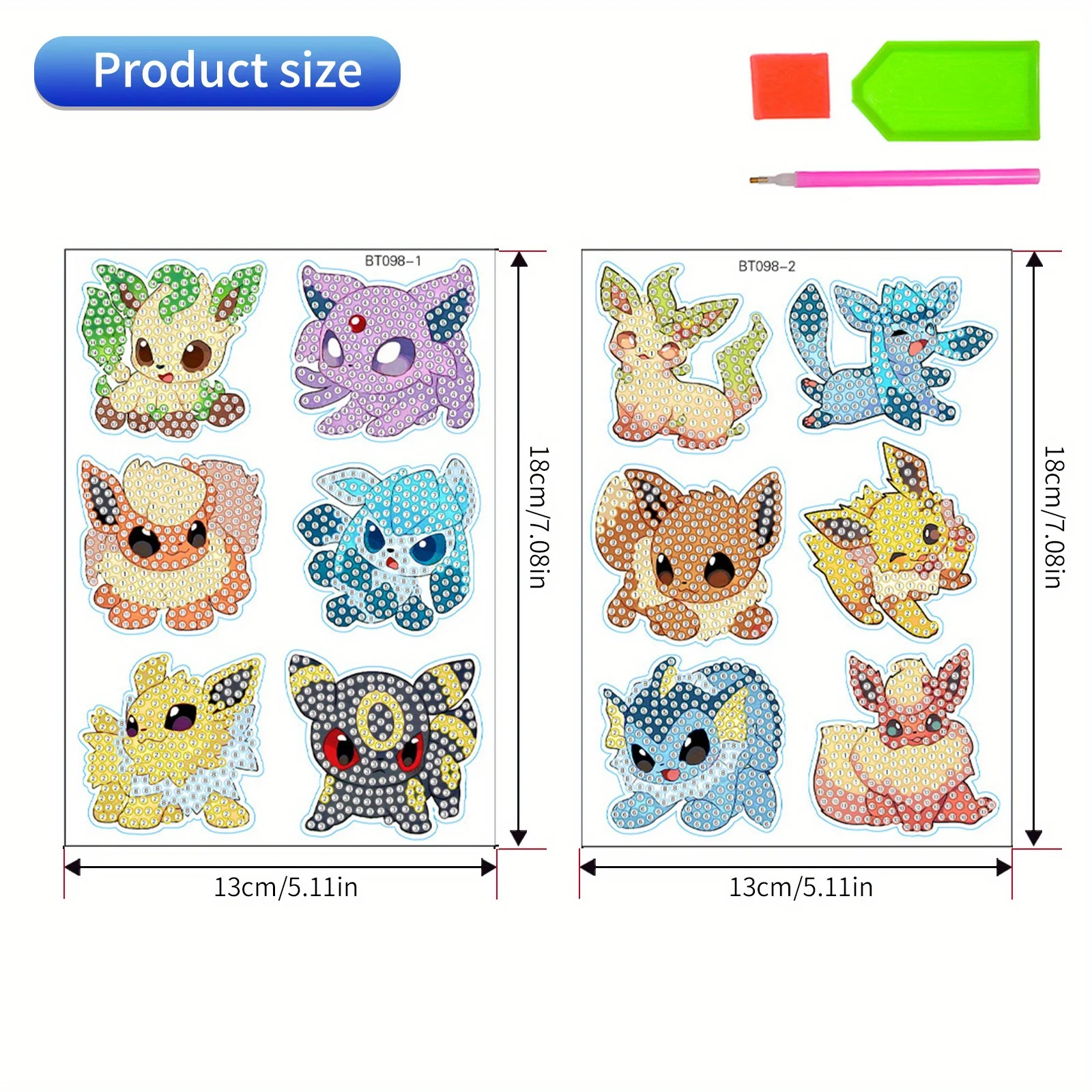 Analyste d'autocollants de peinture diamant Pokémon pour enfants, autocollant de mosaïque d'art de diamant bricolage, cadeau intérieur de maire par numéros, 12 pièces, 16 pièces