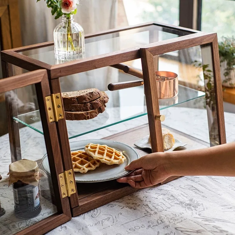 Walnut Locker Dessert Cake Cabinet Dust Cup Storage Glass Tea Ware