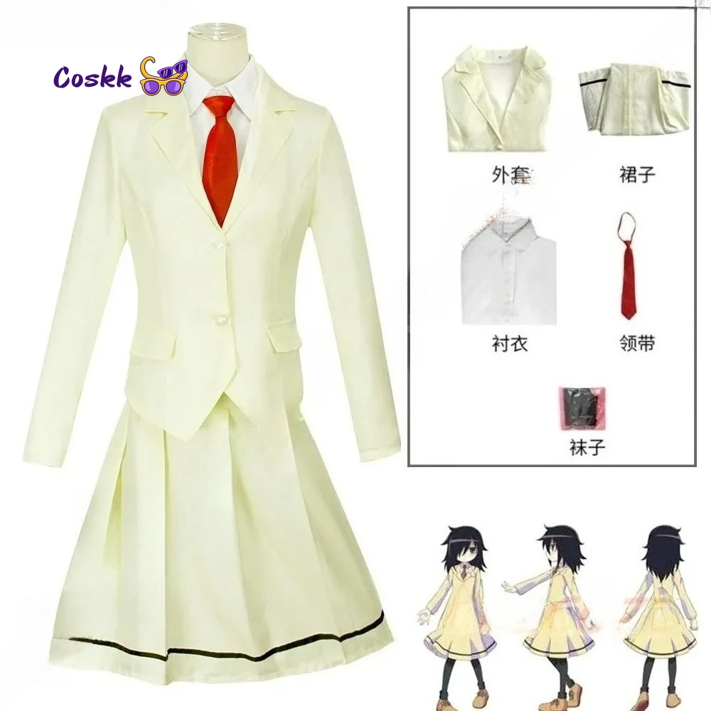 

Anime WataMote Tomoko Kuroki Cosplay Costume Women Yellow Jk Skirt High School Convention Uniform Socks Tie Set