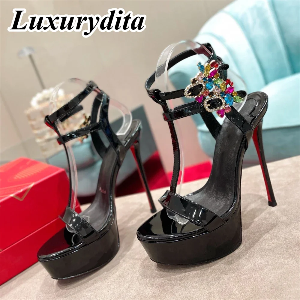 

LUXURYDITA Women Platform Sandal Luxury 15cm High Heels Designer Customize Maravilla Red Heel Socialite Dinner shoes H251