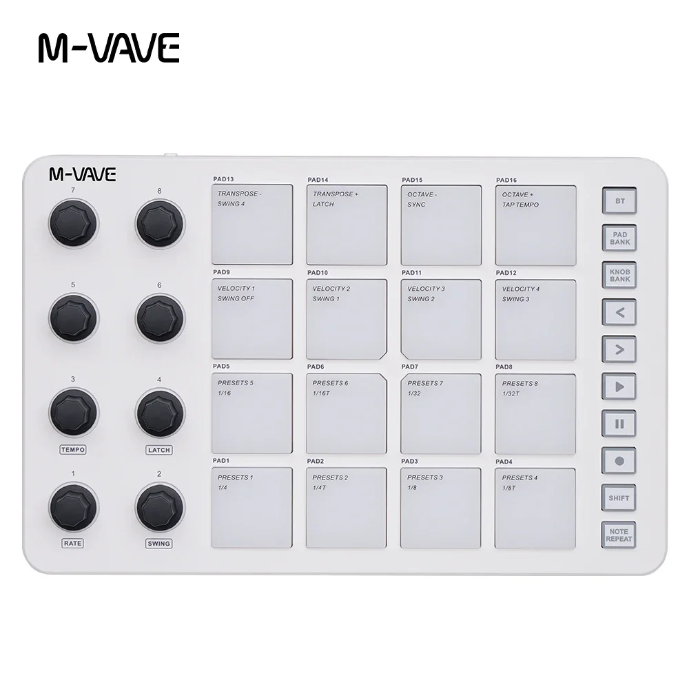 M-VAVE SMC-PAD Launch Pad USB-C Interface Portable Design Small Wireless MIDI Controller Suitable Percussion Keyboard