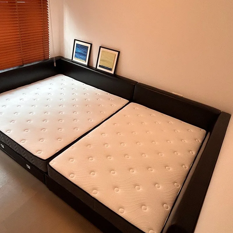 two-child families with parent-child bed combination splicing, bed oversized master bedroom double solid wood leather bed