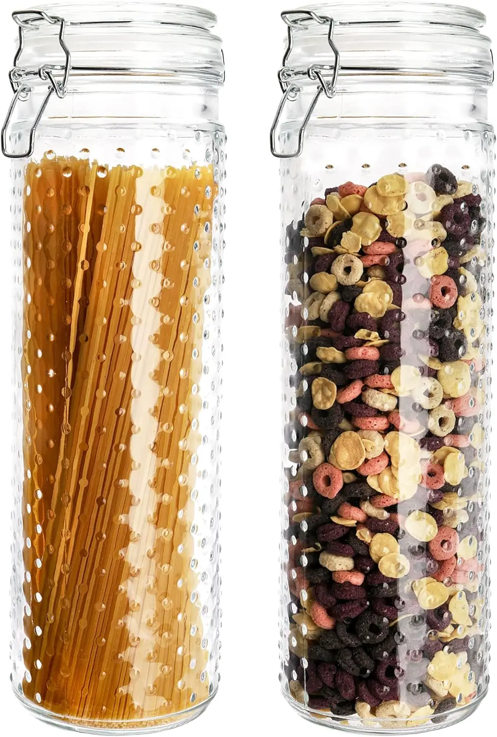 

2 Pcs 60 Oz Glass Food Storage Jar Canister with Airtight Seal Lid - Large Noodle Holder/Spaghetti Storage Container - Cereal