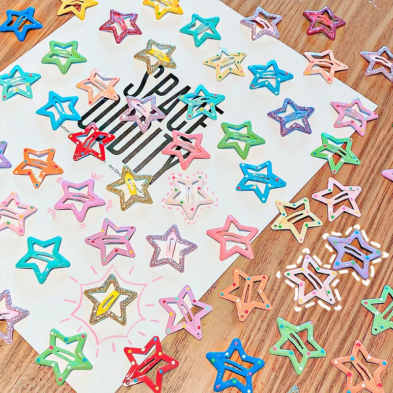 10/12pcsCute Colorful Star Waterdrop Shape Hair Clips For Girls Children Lovely Hair Decorate Hairpins Kids Hair Accessories