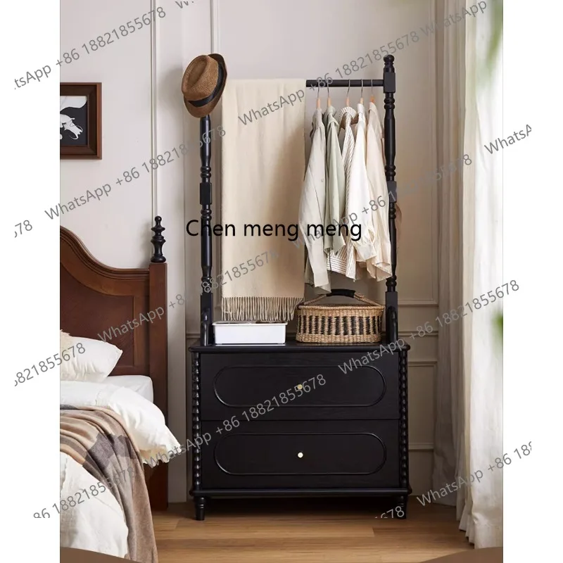 

French retro solid wood hanger home floor open bedroom coat rack bedside table integrated