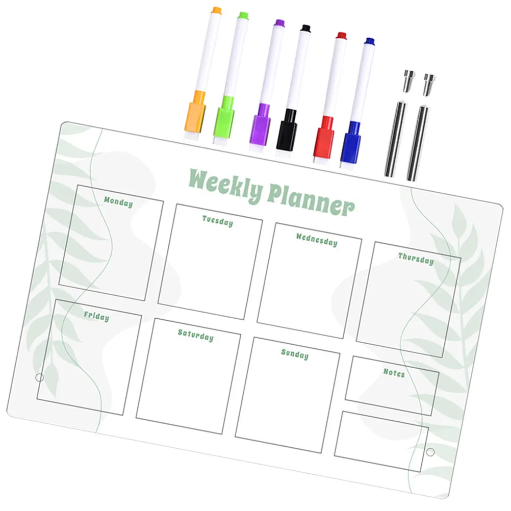 1Set Acrylic Weekly Planning Message Board Transparent Erasable Writing Board for Home Office Restaurant Wedding Party Use