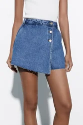 Summer Women Solid Skirt Shorts 2023 New Elegant Vintage Buckle Decoration Shorts Female Daily Commute Mini Pants 3 Colors