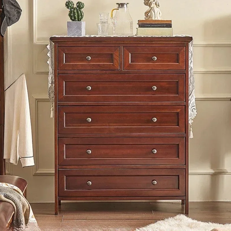 American retro all-solid wood bedroom storage drawer living room five-bucket storage cabinet