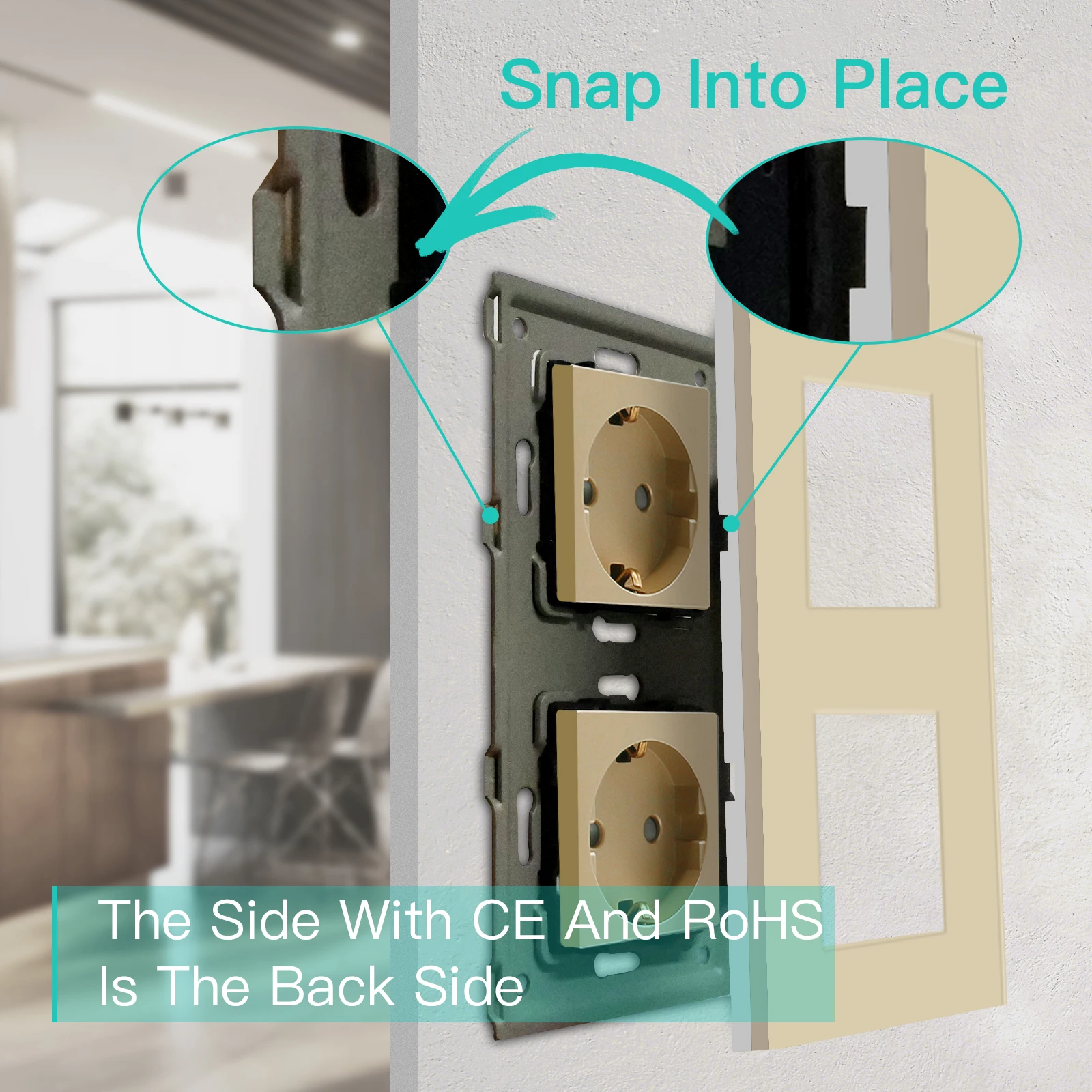 BSEED EU Standard Single Wall Socket Double Electrical Socket Outlets Triple Sockets For Home Crystal Glass Panel 250V 16A