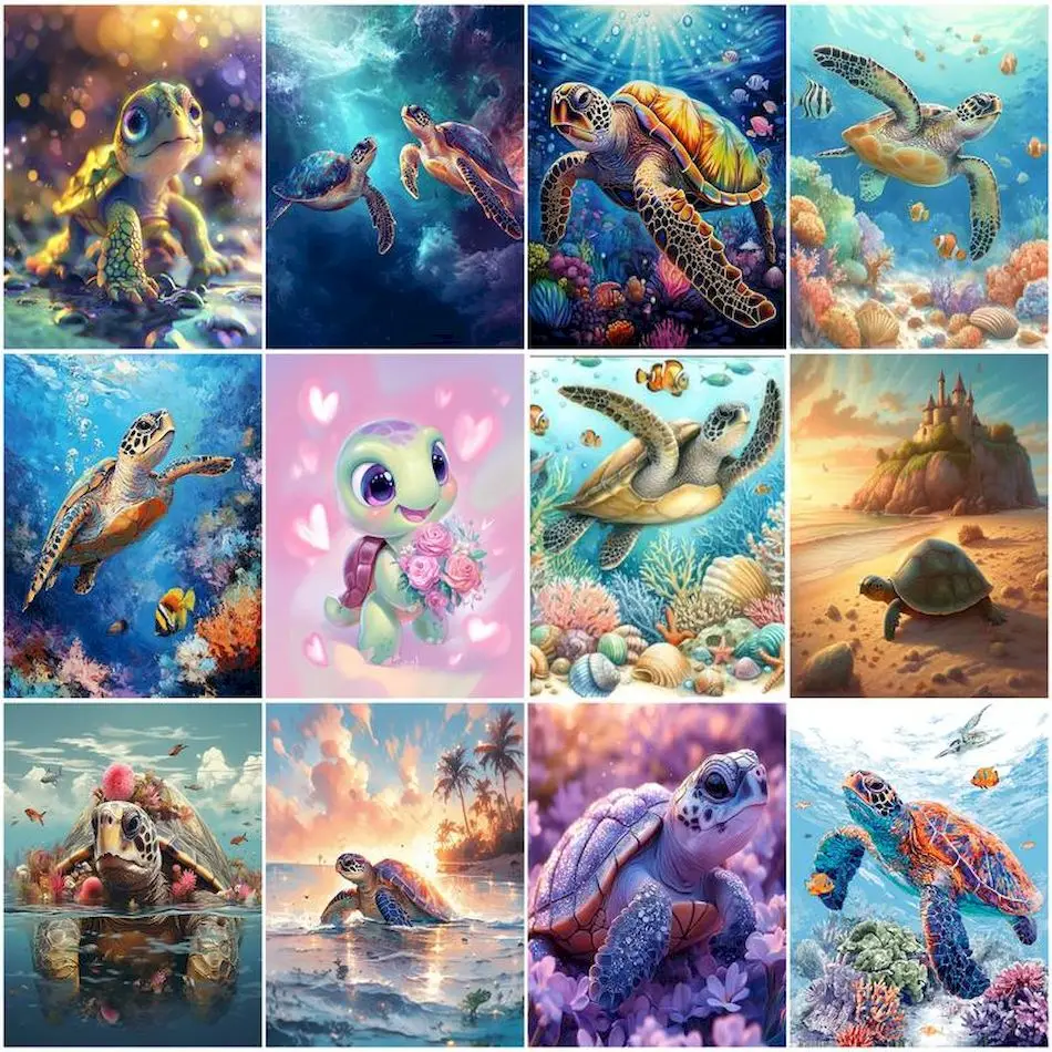 

RUOPOTY Painting By Numbers Draw Animals tortoise Acrylic Paints Drawing Canvas Handmade Coloring By Numbers Set Decoration Home