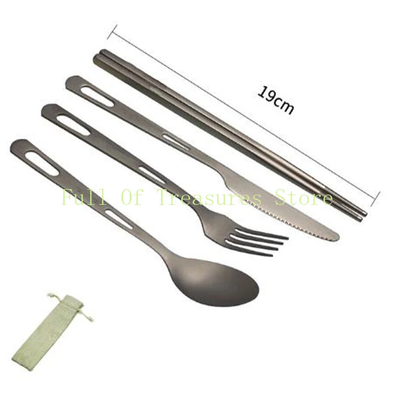 Pure Titanium Outdoor Mountaineering Picnic Camping Portable Knife Easy to Wash Tableware Fork Spoon Chopsticks Frosted Set