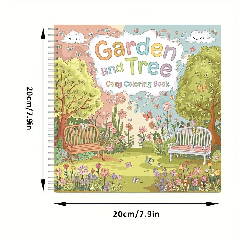 Coloring Book Garden and Tree for Adults, Relaxing Colouring Book, Stress Relief, Birthday Gift & Back to School Art Supplies