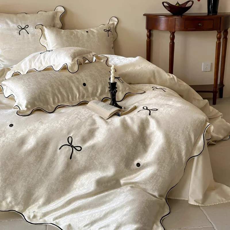 French romantic jacquard embroidery cotton long-staple cotton four-piece set pure cotton lace quilt cover bedding 2m