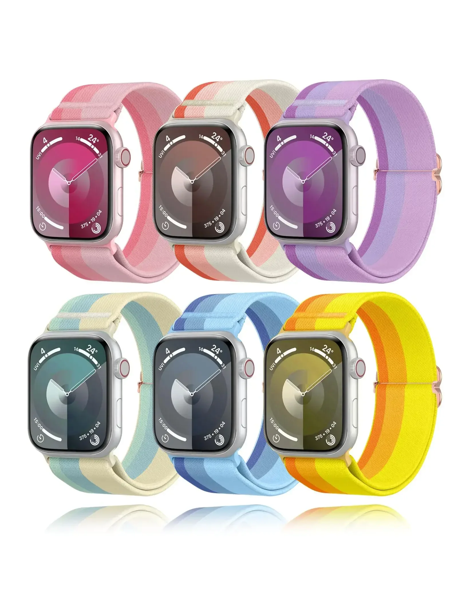 Stretch Nylon Loop Gradient Color Band, Compatible with Apple Watch 38mm 40mm 41mm 42mm 44mm 49mm Adjustable Soft Elastic Band