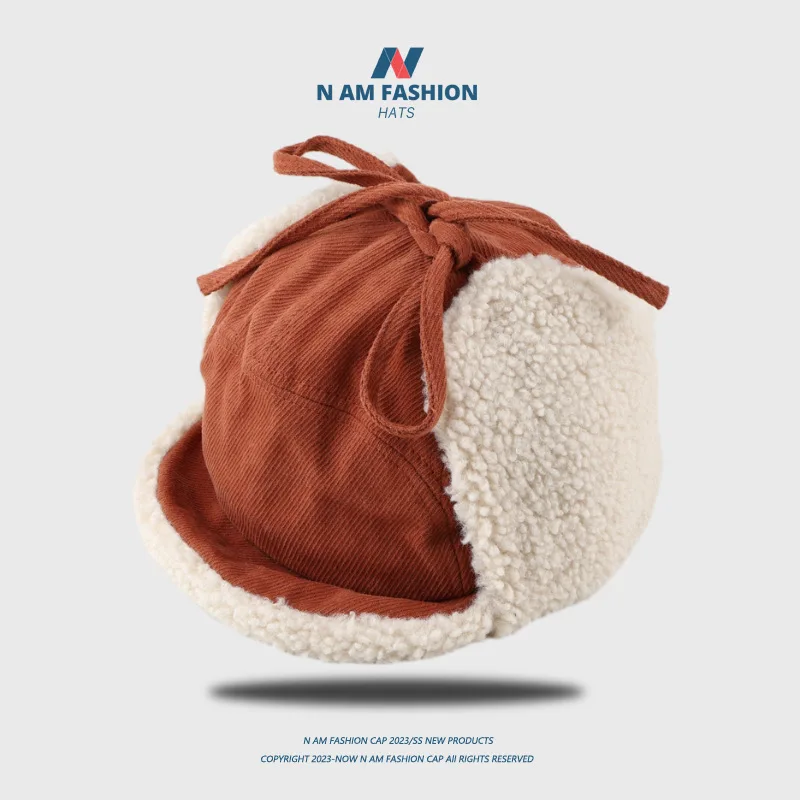 

Lamb's wool ear protector Lei Feng hat, thickened warm flight cap outdoor cycling ski hat